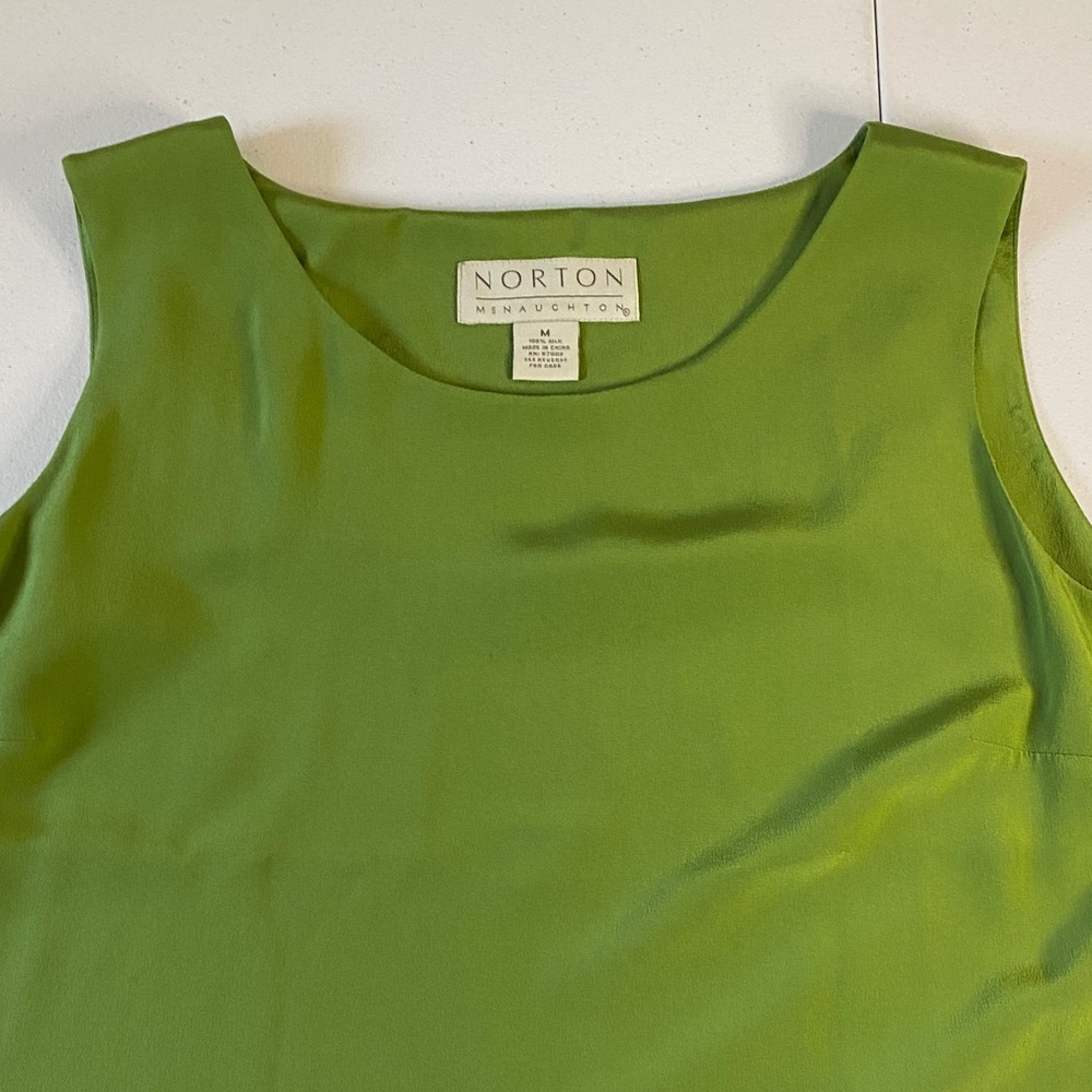 Norton McNaughton Vibrant Green Tank Top 100% Silk Sz M - Picture 8 of 8